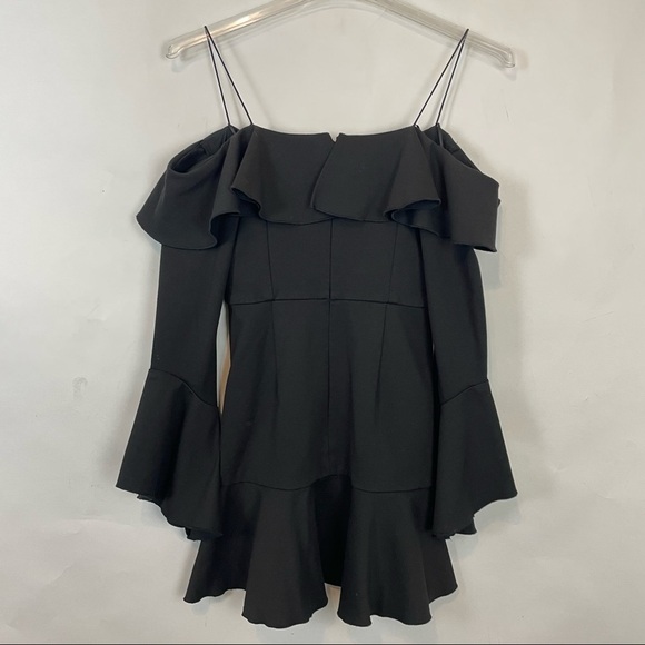 NICHOLAS size 4 Black Off-The-Shoulder Ruffle Mini Dress party cocktail - Picture 4 of 8
